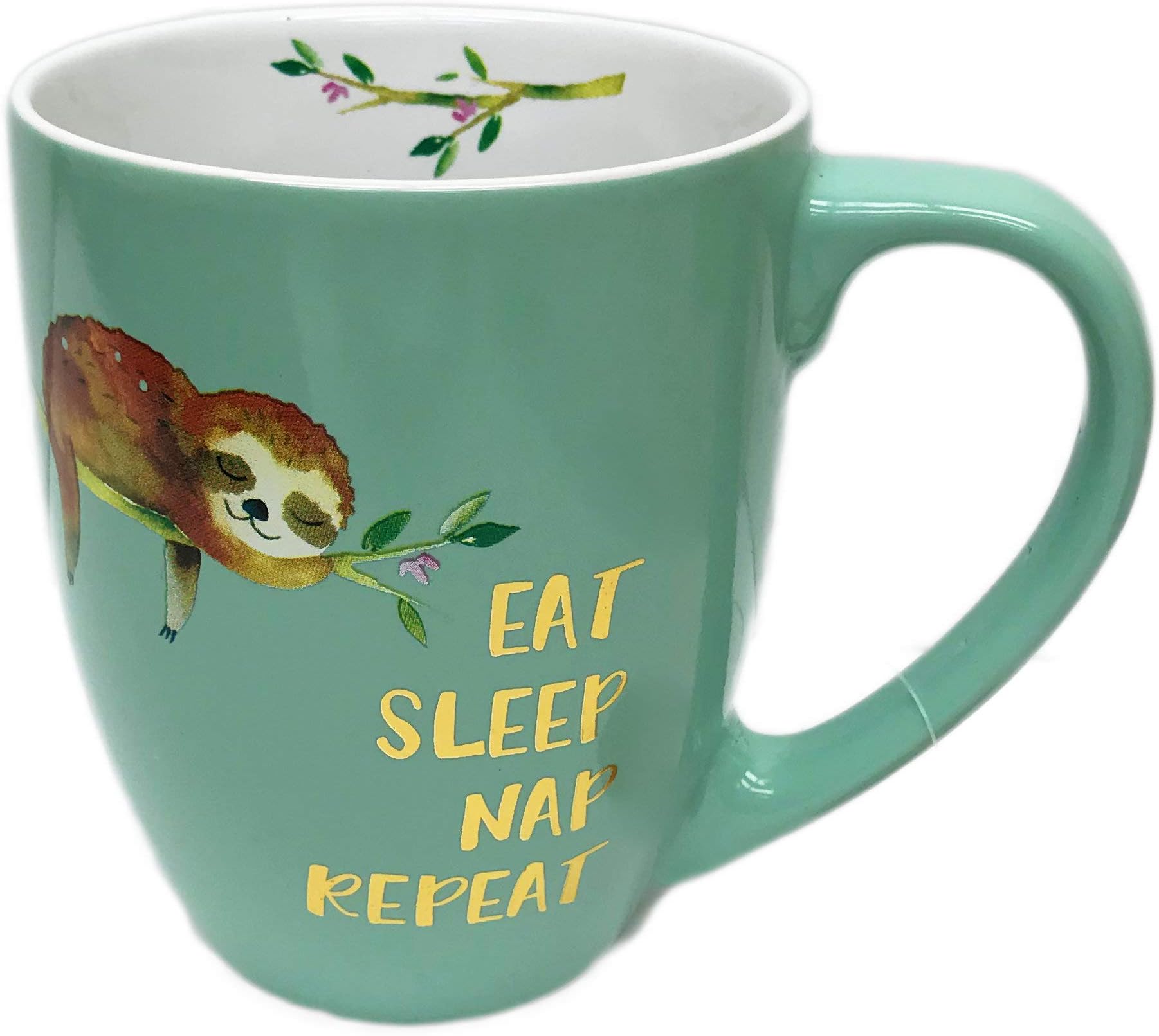 Eat Sleep Nap Repeat Cute Sloth Sleeping on Branch Novelty Ceramic 18 oz Coffee Tea Drink Gift Mug