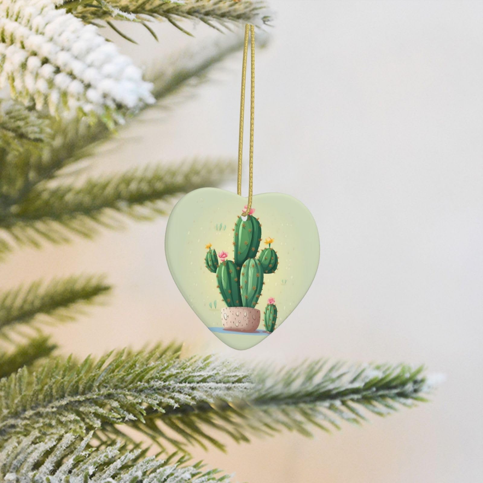 2025 Christmas Tree Decoration Hanging Heart Ornament Cute Cactus Ceramic Ornaments Christmas Tree Decorations Round Pendants for Xmas Tree Winter New Year Party Supplies