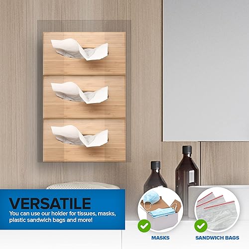 Miniatura 6 de Stock Your Home Dispensador de guantes acrílicos triple, estante para caja de pañuelos, soporte de pared para guantes, para cocina, armario de