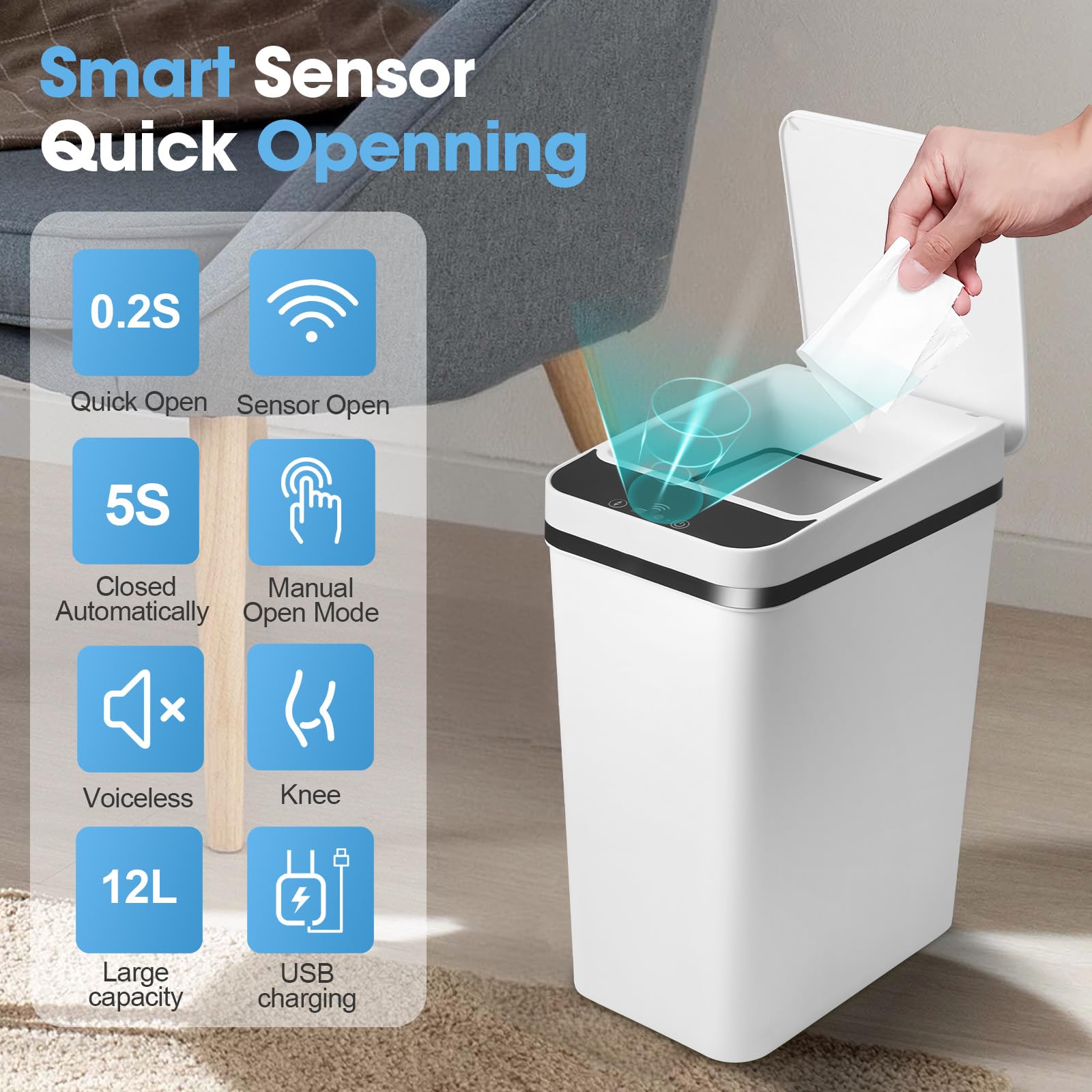 Dreamhigh Set van 2 vuilnisemmers met sensor, 15 l en 12 l, elektrische Dreamhigh Set van 2 vuilnisemmers met sensor, 15 l en 12 l, elektrische