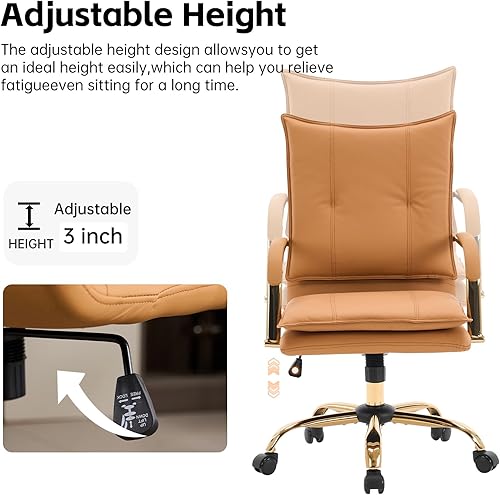 Miniatura 6 de Silla de oficina ergonómica de cuero con respaldo medio, moderna silla ejecutiva tapizada, diseño giratorio ajustable con patas y reposabrazos