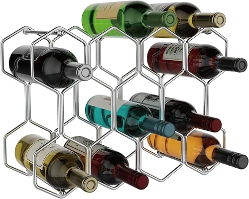 Buruis Estante de vino para encimera, 14 botellas, moderno soporte de metal independiente para vino tinto y blanco, mesa, cocina, bar y