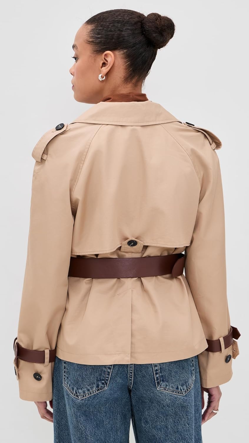 Avec Les Filles Women's Short Trench Coat with Leather Belt