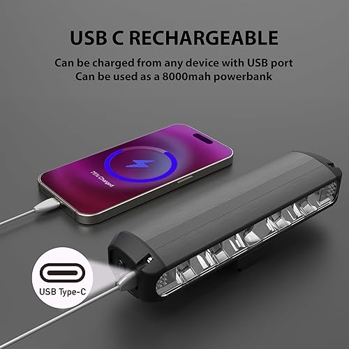 Miniatura 3 de Super Bright Bike Lights for Night Riding, High Lumen Bicycle Light Front and Rear, USB C Rechargeable Bike Headlight and Tail Light Set, LED Bar
