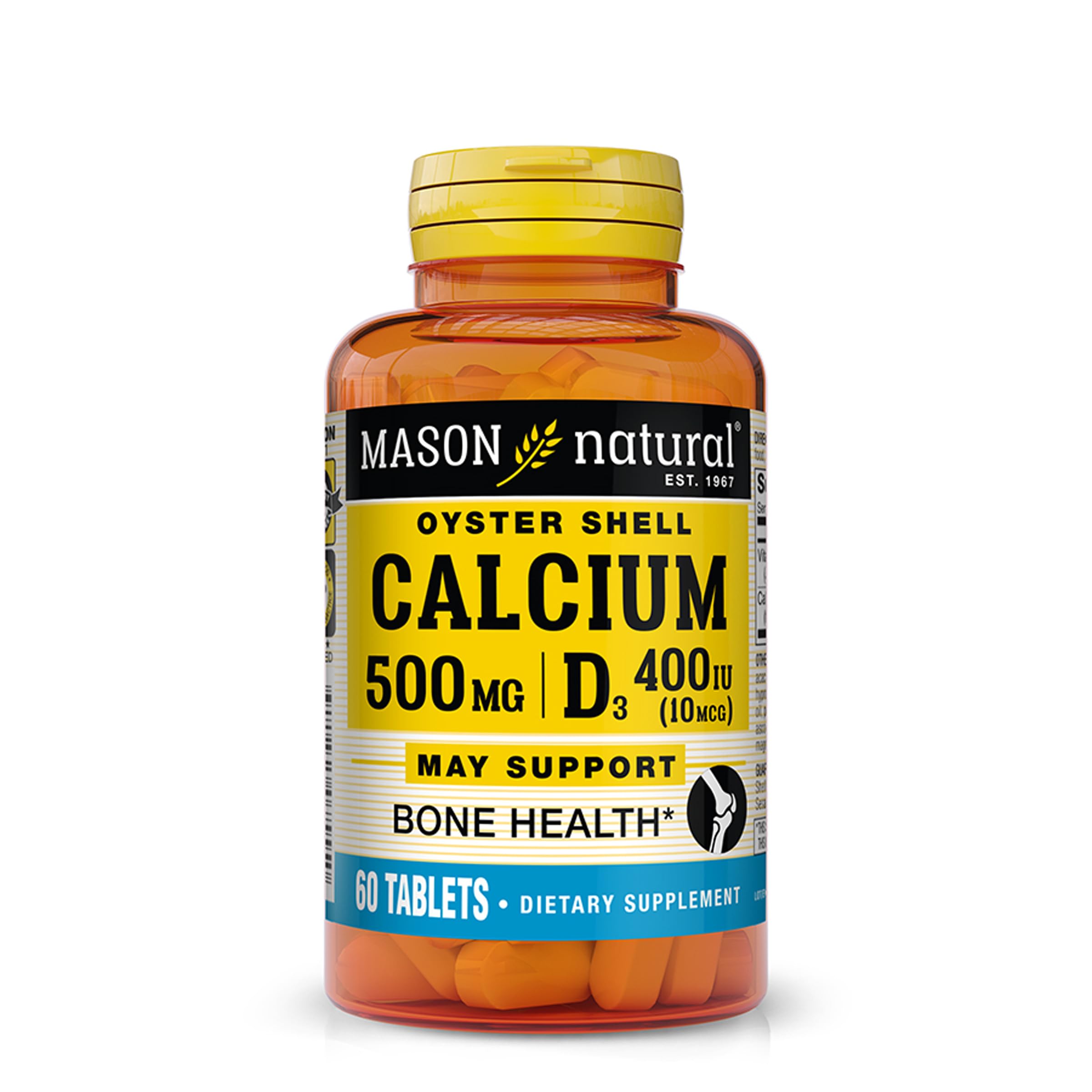 MASON NATURAL Calcium 500 mg (Oyster Shell) with Vitamin D3 (400 IU), 60 Tablets