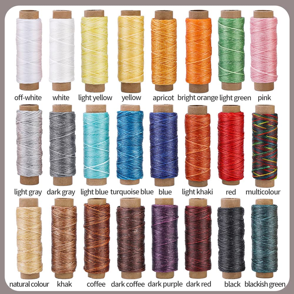 BUTUZE - Hilo encerado para manualidades de cuero, 24 unidades, 55 yardas, práctico hilo de costura para manualidades de cuero, encuadernación, reparación de zapatos, costura de cuero