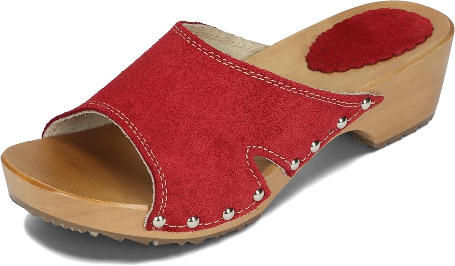 Sabots En Cuir Et Bois BeComfy Unisexe - Semelle En Bois, Talon 5 Cm, Taille 35 à 46 EU, Pour Jardin, Maison