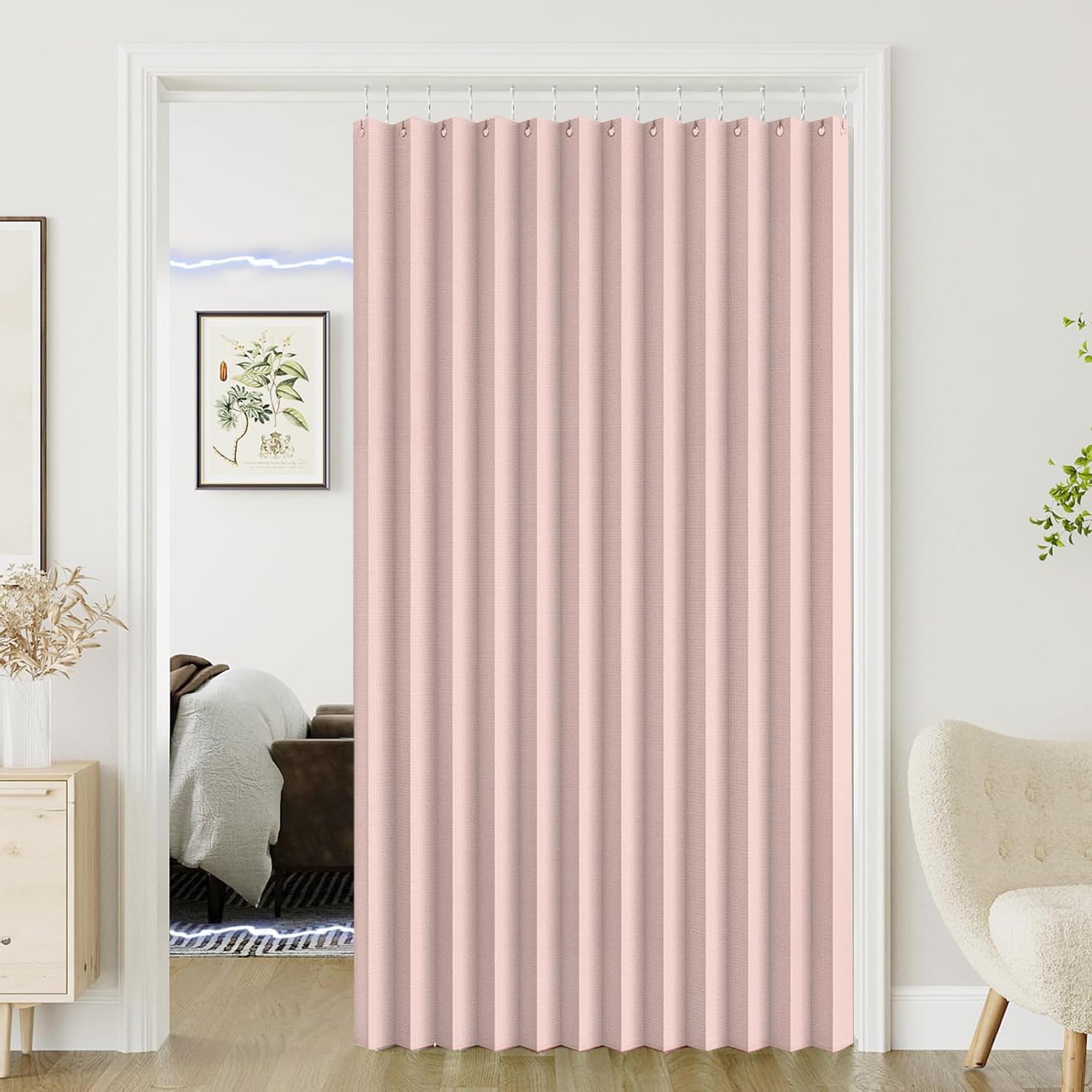 Custom folding magnetic door curtains suitable for doorways, room dividers, living rooms, bedrooms, and open closets.-Pink- W220xH240cm
