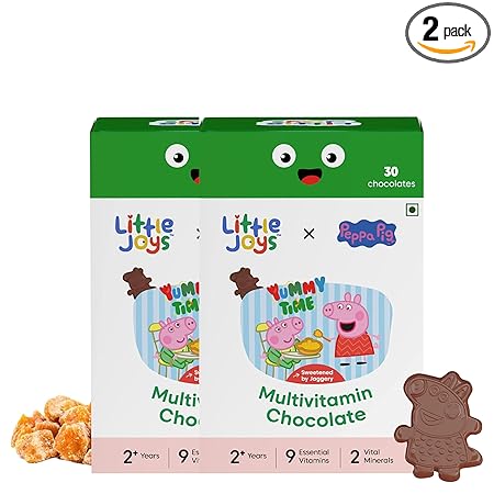 Little Joys x Peppa Pig Multivitamin Chocolate for Kids (2-12 yrs) | 60 Chocolates | Vitamin B12, D2, A, & Zinc | Naturally Sweetened with Jaggery | Improved Eye, Bone Health & Immunity | Pack of 2