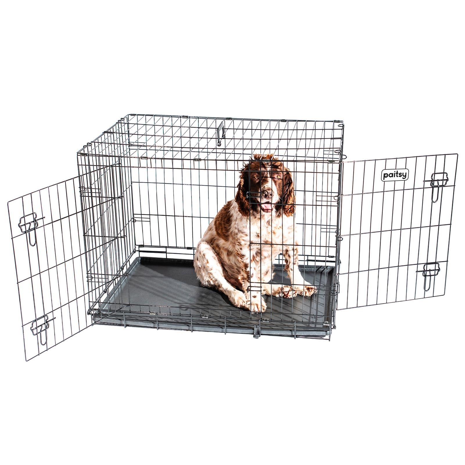 Hundetransportbox klappbar FortressooL, Hundebox für mittelgroße Hunde 90x60x67 cm, 2 Türen, herausnehmbares Tablett, für Innenbereich