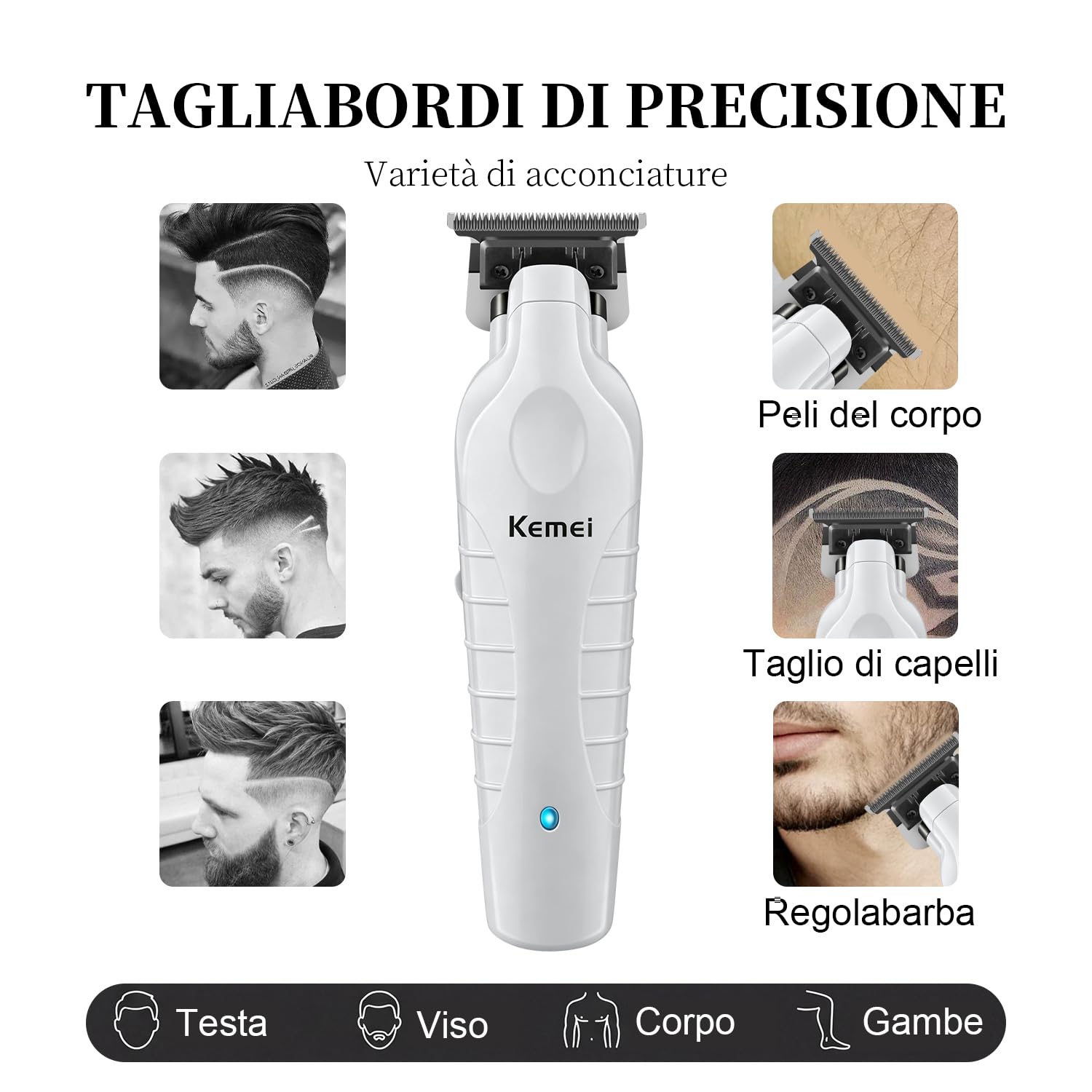 KEMEI 2299 Tagliacapelli professionale per uomo Tagliacapelli senza fili, Zero Gap T Blade Barba Trimmers, Tagliacapelli Barbiere Ricaricabile, Trimmer Grigio