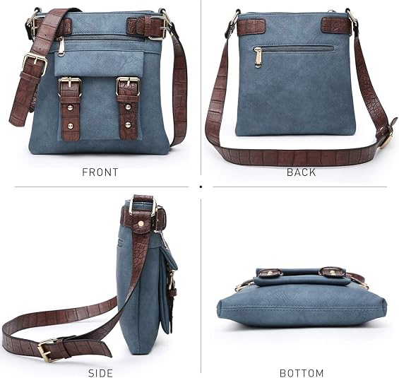 Dasein Vegan Leather Crossbody Bag - Lightweight Shoulder Purse With Multiple Pockets, 9.5x8.5x1.5 Inches, Gold Hardware