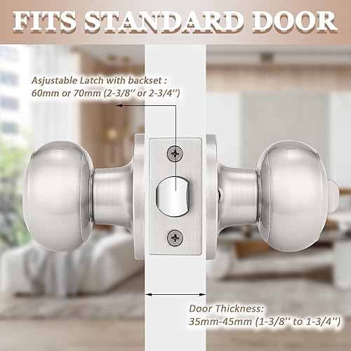 Miniatura 3 de Probrico Paquete de 4 pomos redondos de privacidad para puerta (bloqueo de giro del pulgar en el interior), pomos de puerta sin llave para