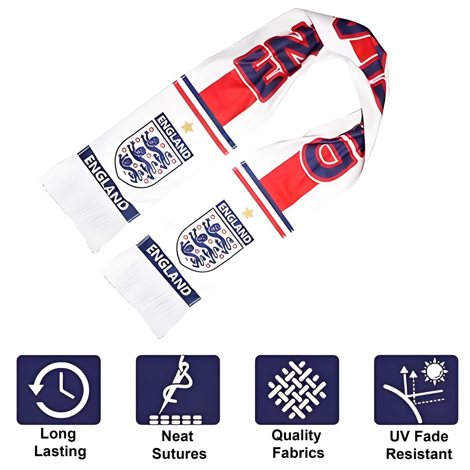 England Football Scarf, 2026 World Cup Football Scarf for Party Decoration, England Football Supporters Gear Scarf, Fans Scarf for Football Match(145 * 17CM) - 2