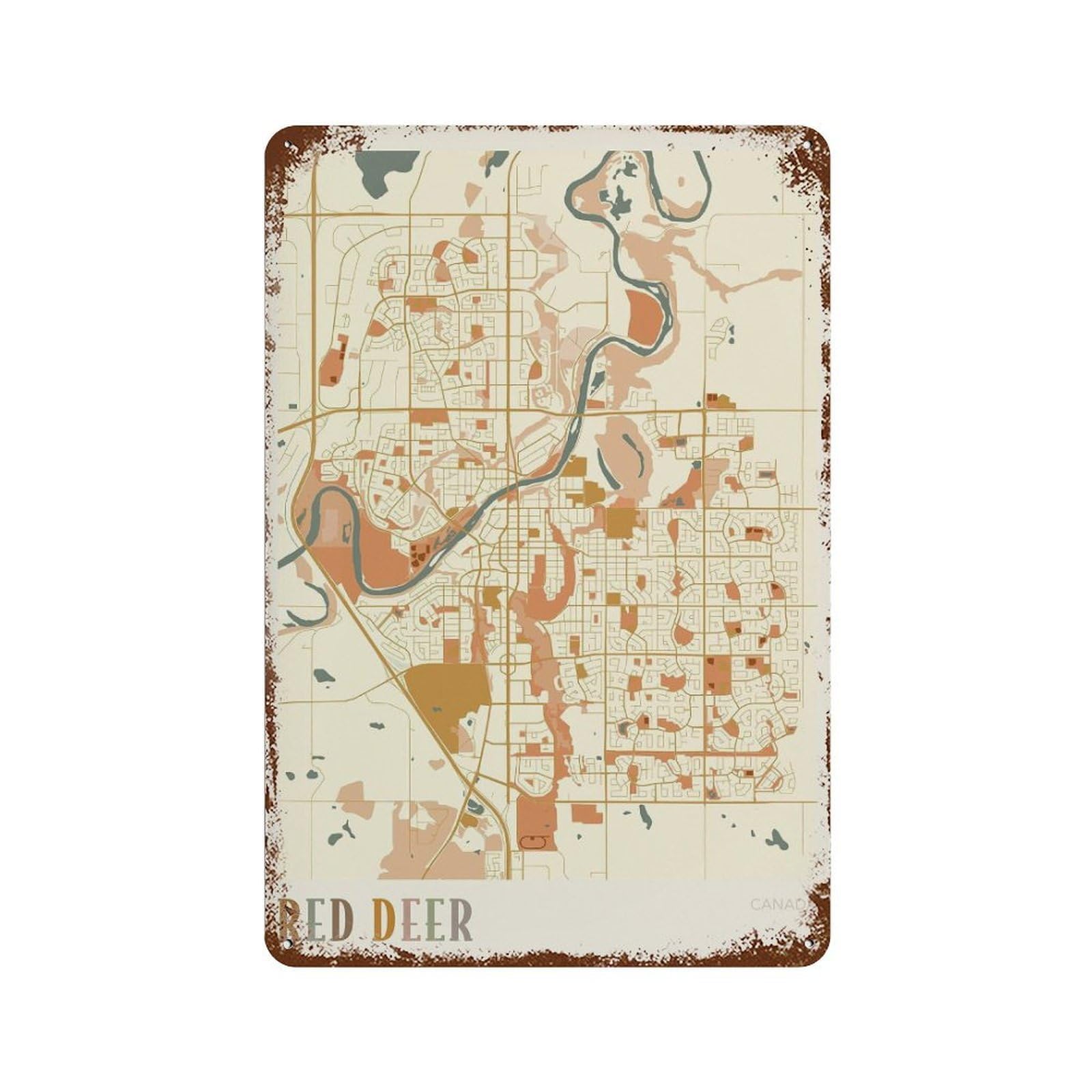 xiaoxiaoshen Red Deer Map Travel Alberta Canada Boho Wall Decor Art Metal Tin Poster Modern Home Decor Art Home Bar Shop Decorations Vintage Sign 30x20cm