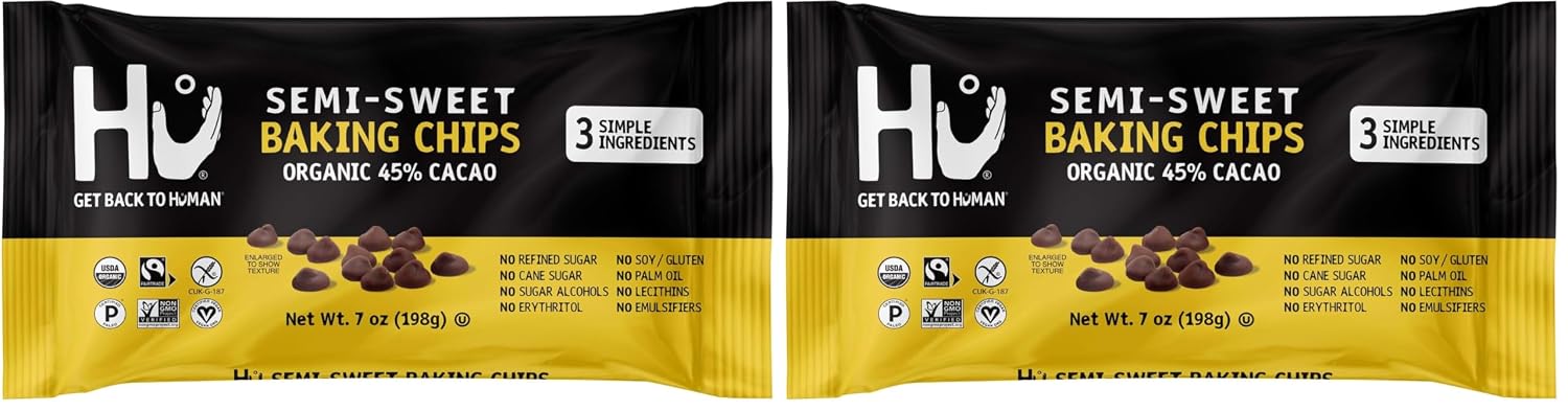 Hu Semi-Sweet Baking Chips, Organic 45% Cacao, 7oz (Pack of 2)
