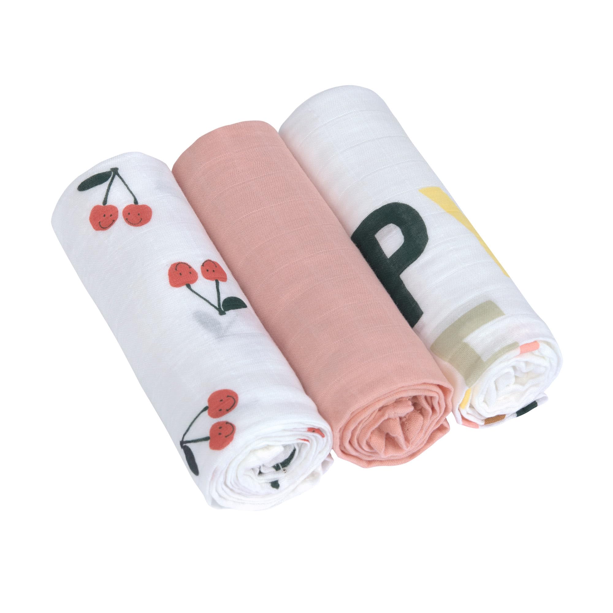 Lässig Baby Bedding Set of 3 Cotton 80 x 80 cm/Heavenly Soft Swaddle L Happy Fruits Cherry