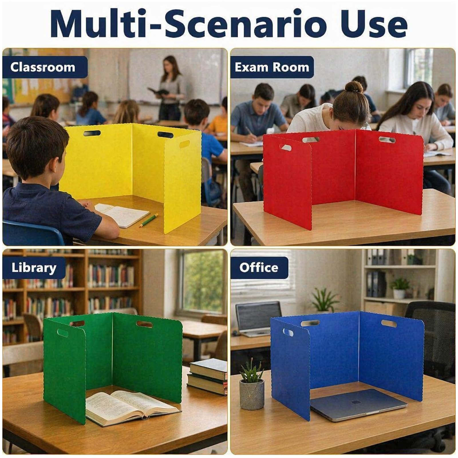 Divisorio da scrivania, 24 pezzi, 4 colori, a forma di U, con 72 targhette per il nome, protezione dagli sguardi indiscreti, multiuso, portatile, per scuola, ufficio, biblioteca, ufficio