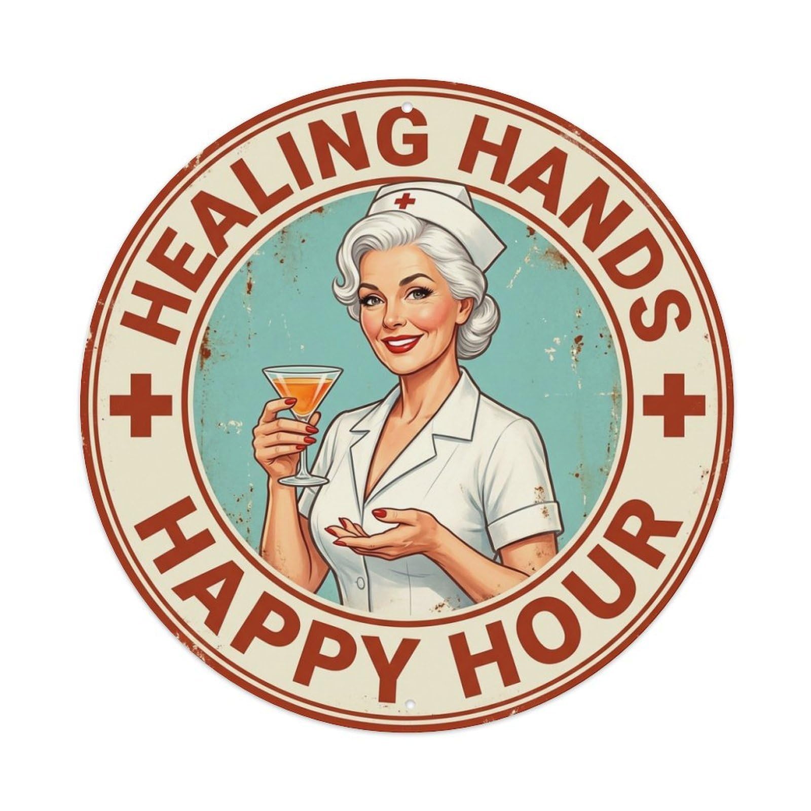 Healing Hands Happy Hour Medical Cocktail Glass Metal Tin Sign