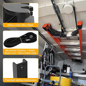 Van Interior Ladder Storage Mounting Kit,Utilizes Overhead and Interior Sidewall Space,Alloy Steel Material, Ladder Rack for Van, Trailers,or Truck Caps