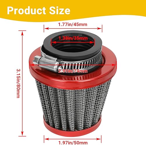Miniatura 4 de HIAORS Filtro de aire rojo para motocicleta de 1.378 in, compatible con 50 cc, 70 cc, 90 cc, 110 cc, 125 cc, Coolster, Tao, Sunl, Apolo, Roketa,