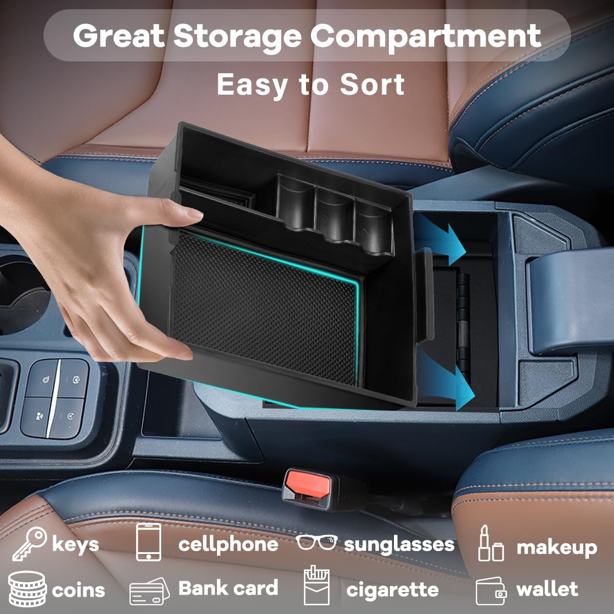 TUTICN Center Console Organizer Tray Compatible with 2022-2025 2026 Ford Maverick XL/XLT/Lariat Tray Pickup Truck 2PCS Upper & Lower Armrest Storage Box Insert Trays for Ford Maverick Accessories