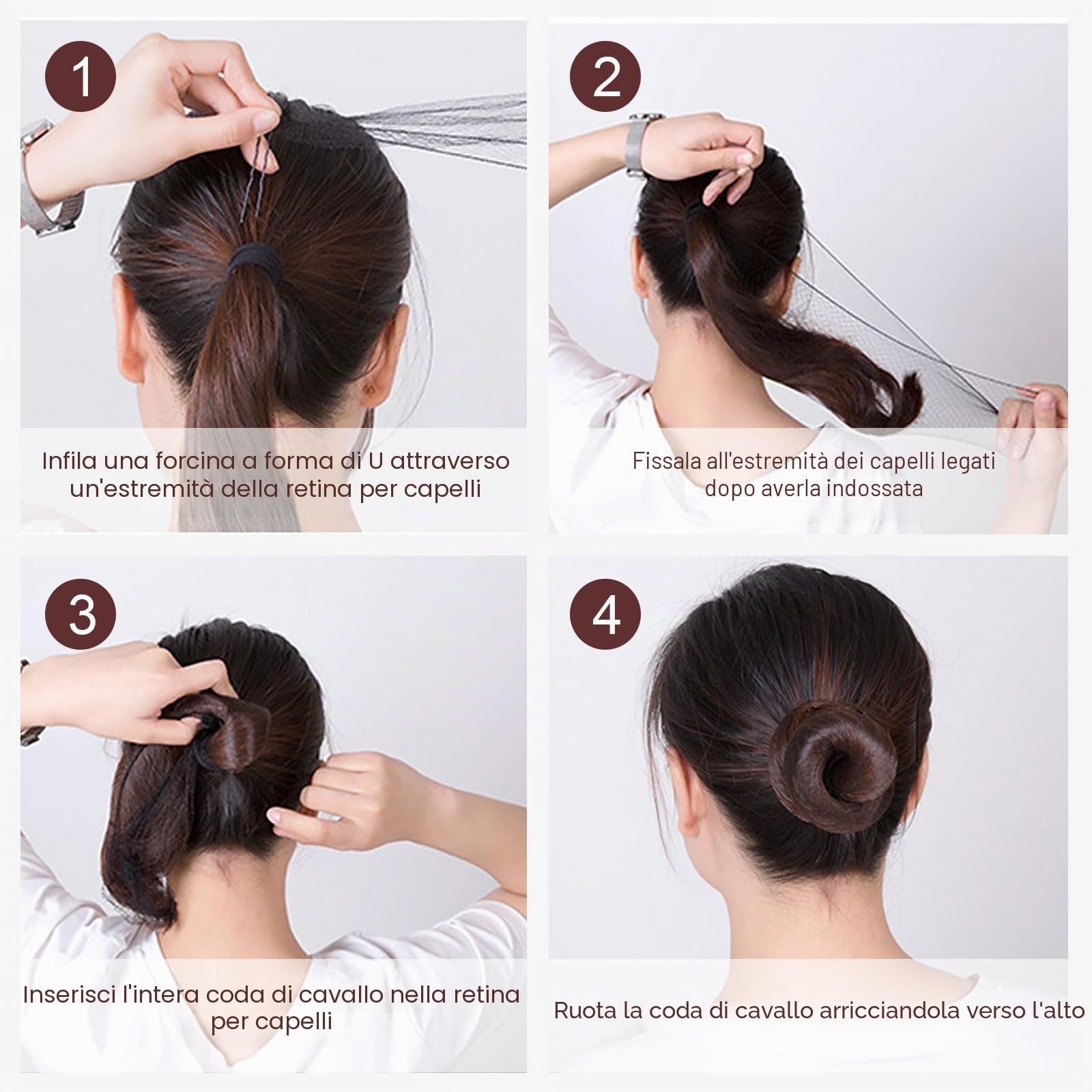 UILYNIU 183 Pezzi Realizzare Chignon Set 3 pezzi Chignon a Ciambella 60 Pezzi Retine per Capelli Invisibili e 100 Forcine Capelli, 20 Elastici per Capelli per Bambine e Donne (Marrone)
