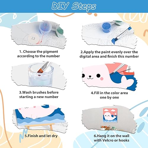Miniatura 6 de EOBROMD Mrine Life - Paquete de 4 kits de pintura enmarcada por números para niños, kits de bricolaje para niños de 4 a 8 a 12 años, pintura sobre