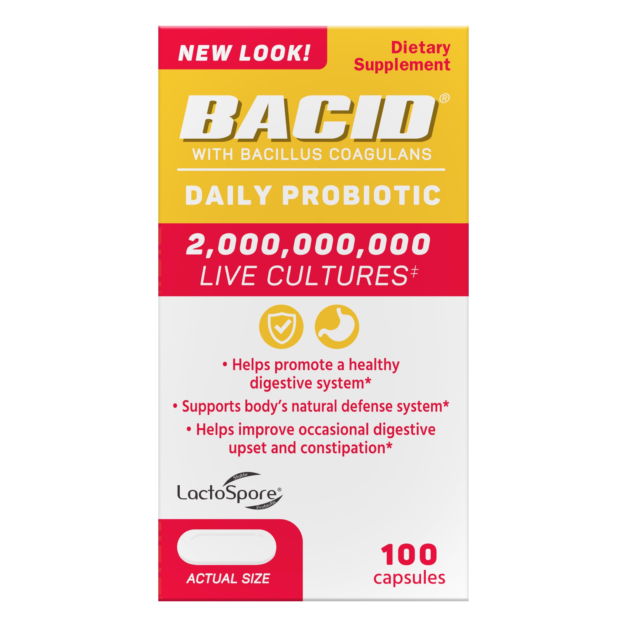 Bacid Daily Probiotic with Bacillus Coagulans, Dietary Supplement for Digestive Health, 100 Capsules