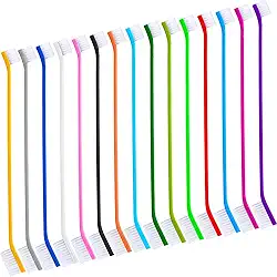 Nuenen 15 escovas de dentes para cães, duas cabeças, kit de escovação de dentes para filhotes, escova de dentes de cabo longo para cães grandes e pequenos, gatos, a maioria dos animais de estimação