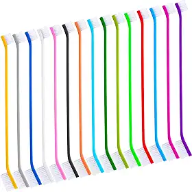 Nuenen 15 escovas de dentes para cães, duas cabeças, kit de escovação de dentes para filhotes, escova de dentes de cabo longo para cães grandes e pequenos, gatos, a maioria dos animais de estimação