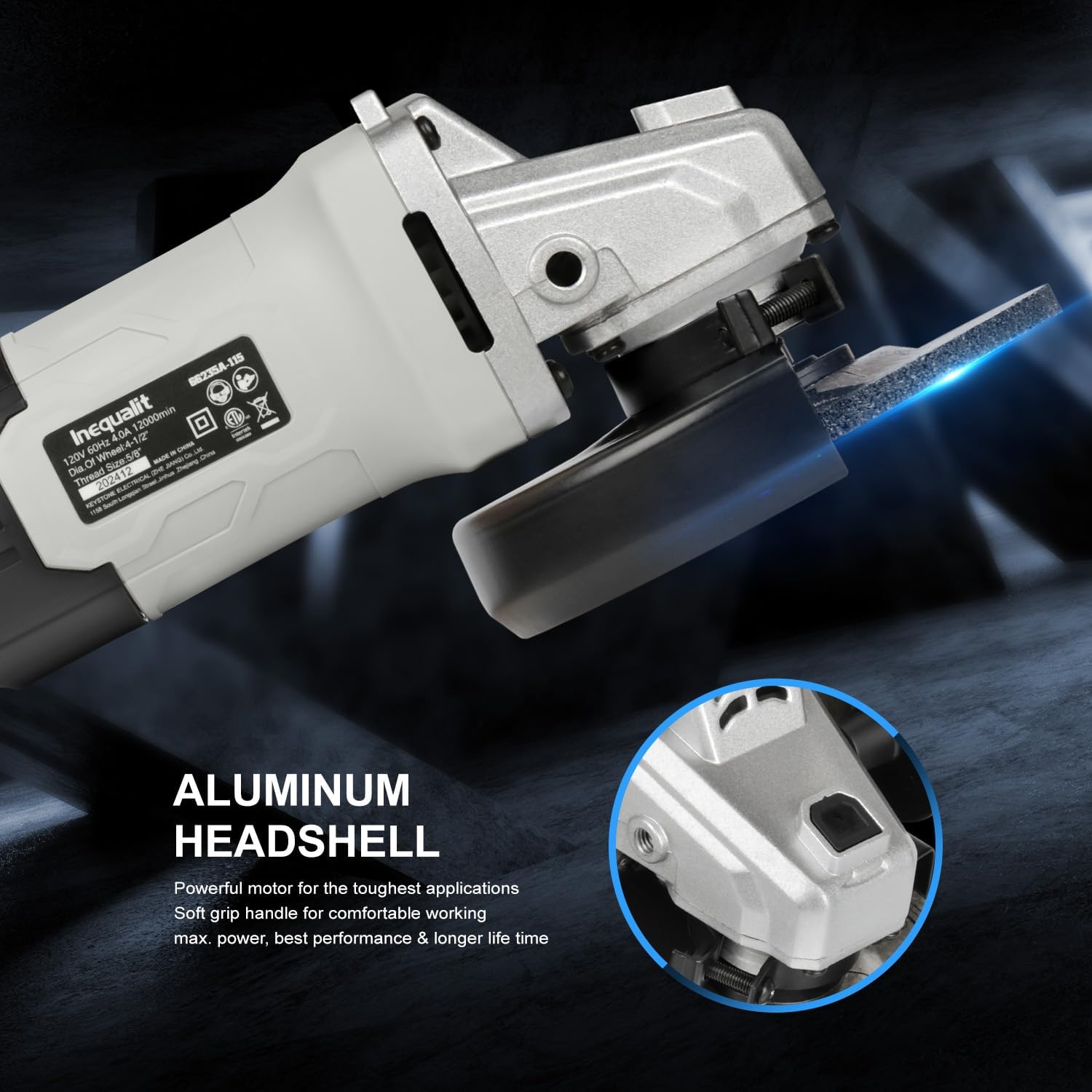 Corded Angle Grinder Grey, 4.0-Amp 4-1/2 Inch 12000RPM with Grinding and Cutting Wheels, Flap Disc and Auxiliary Handle for Cutting, Grinding, Polishing and Rust Removal