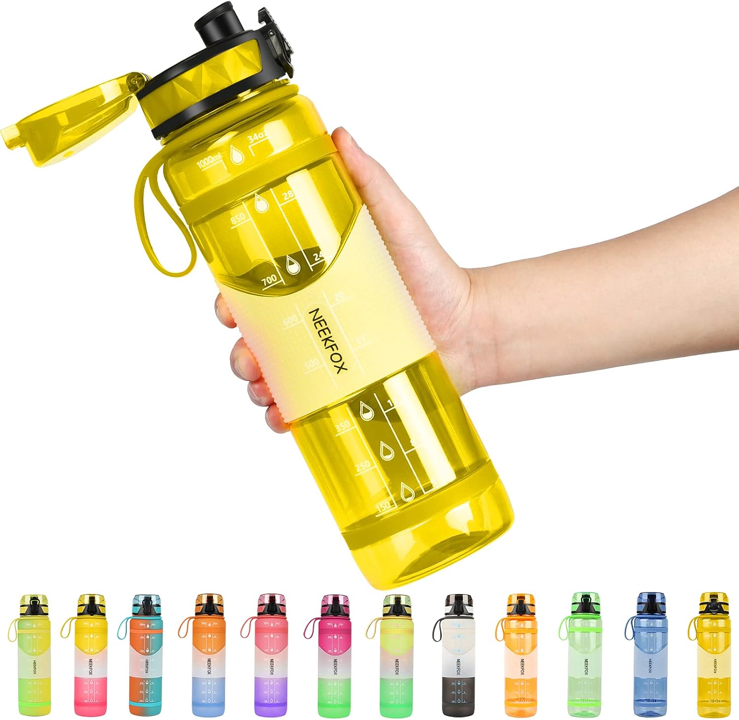 NEEKFOX Water Bottle, 34oz Gallon Water Bottles with Large Wide Mouth, Leakproof Anti-slip Durable BPA Free Tritan Water Jug, hydro jug with Removable Strainer for Fitness, Gym, Outdoor Sport