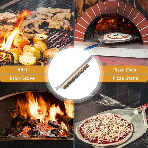 Miniatura 7 de Cepillo para horno de pizza, cepillo de 21 pulgadas y raspador de acero inoxidable para piedra de pizza, cepillo de limpieza de parrilla de