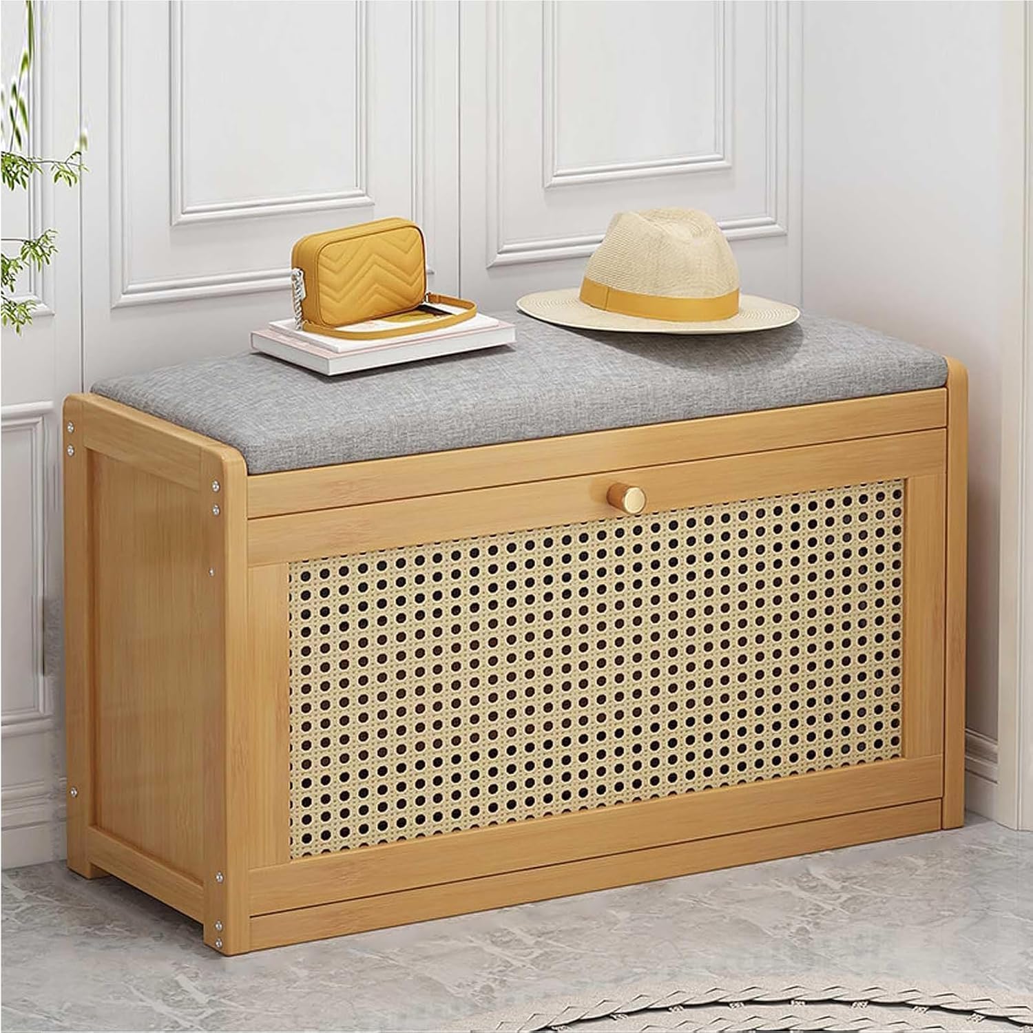Étagère à chaussures avec coussin et banc en bambou naturel
