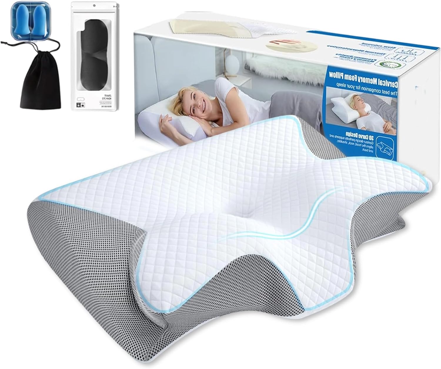 2026 Upgrade Ergonomic Memory Foam Cervical Necks Pillows with Cooling Cover for Side/Back&Stomach Sleeper (Gray)