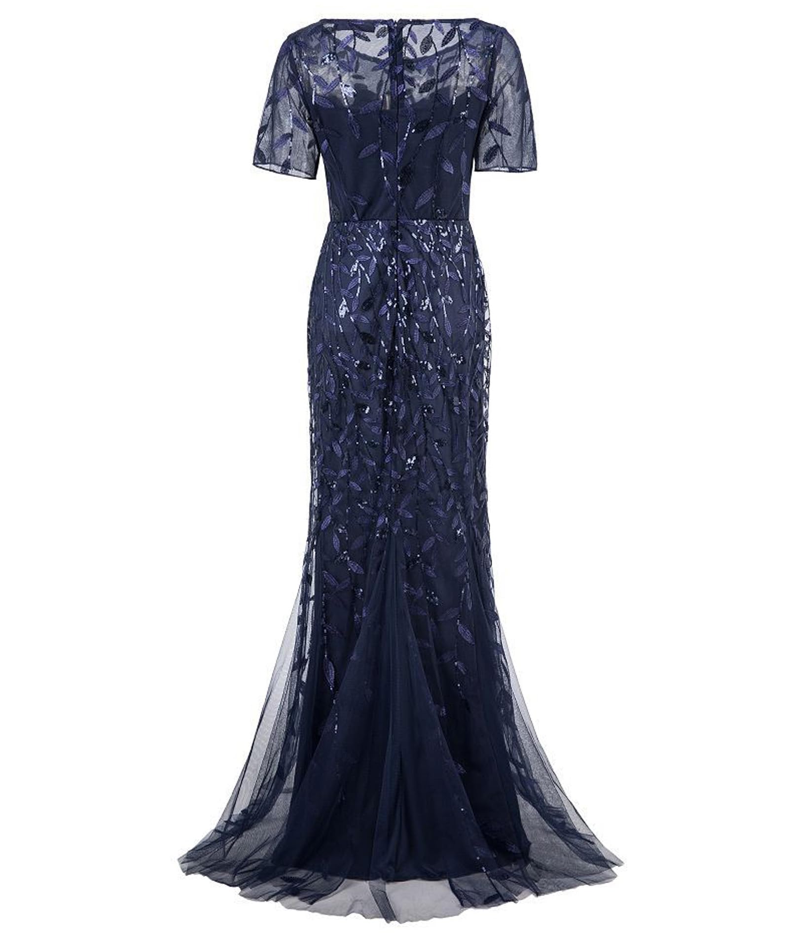 ECDAHICC Donna Plus Size Girocollo Fondo Lunghezza Paillette Ricamato Abito Da Sera Maniche Lunghe Festa Danza Damigella D'onore Scintillante Sirena Chiffon Abito Trasparente