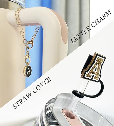 Miniatura 3 de (3 +3) 3 fundas de popote de Nuozme de 0.394 pulgadas para vaso Stanley, reutilizable, tapa de popote con 3 dijes de letras iniciales, accesorios
