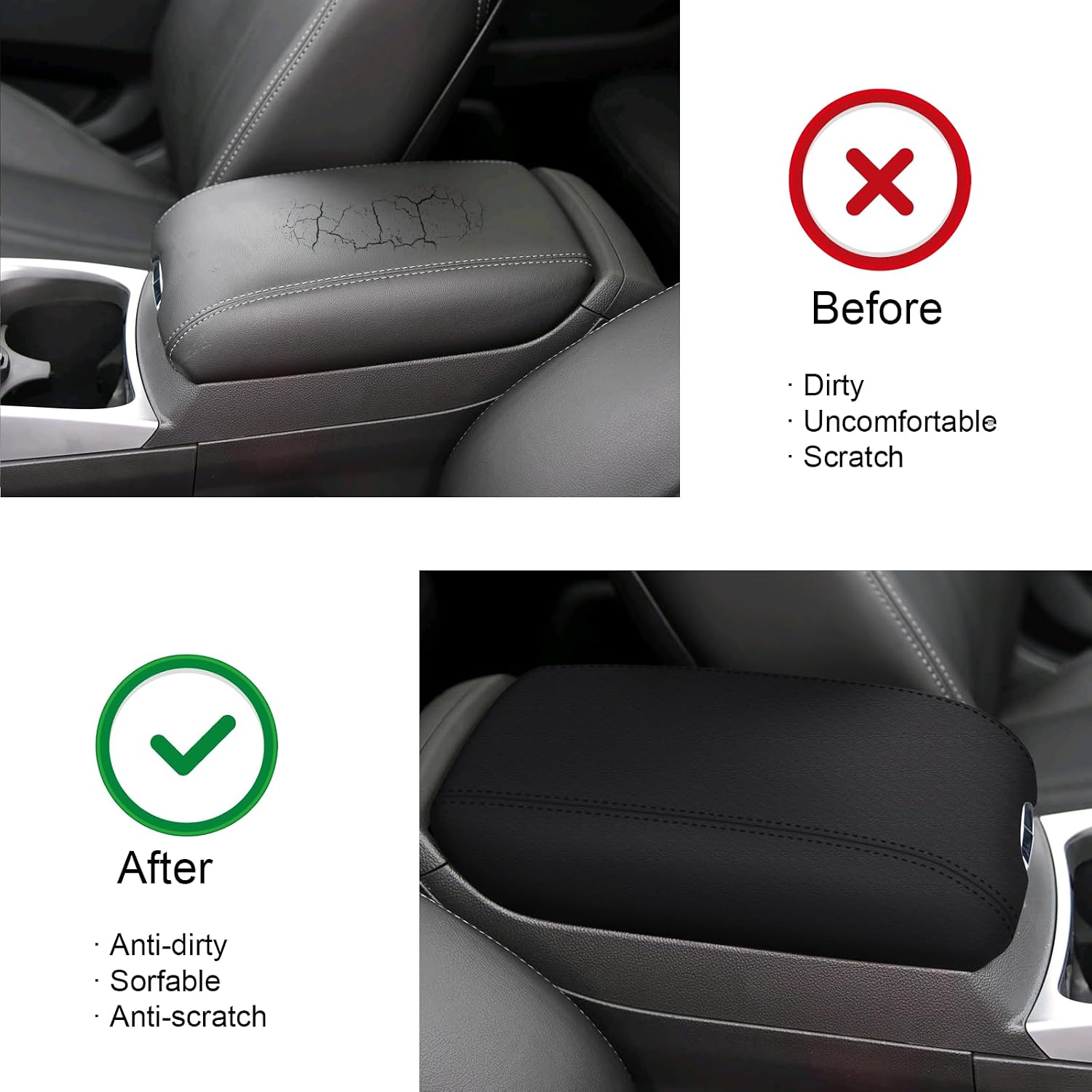 Premium Black Armrest Cover for 2010-2015 Cadilla SRX, Scratch Resistant and Abrasion Resistant PU Leather Material, 2015 2014 2013 2012 2011 2010forCadilla SRX Center Console Case