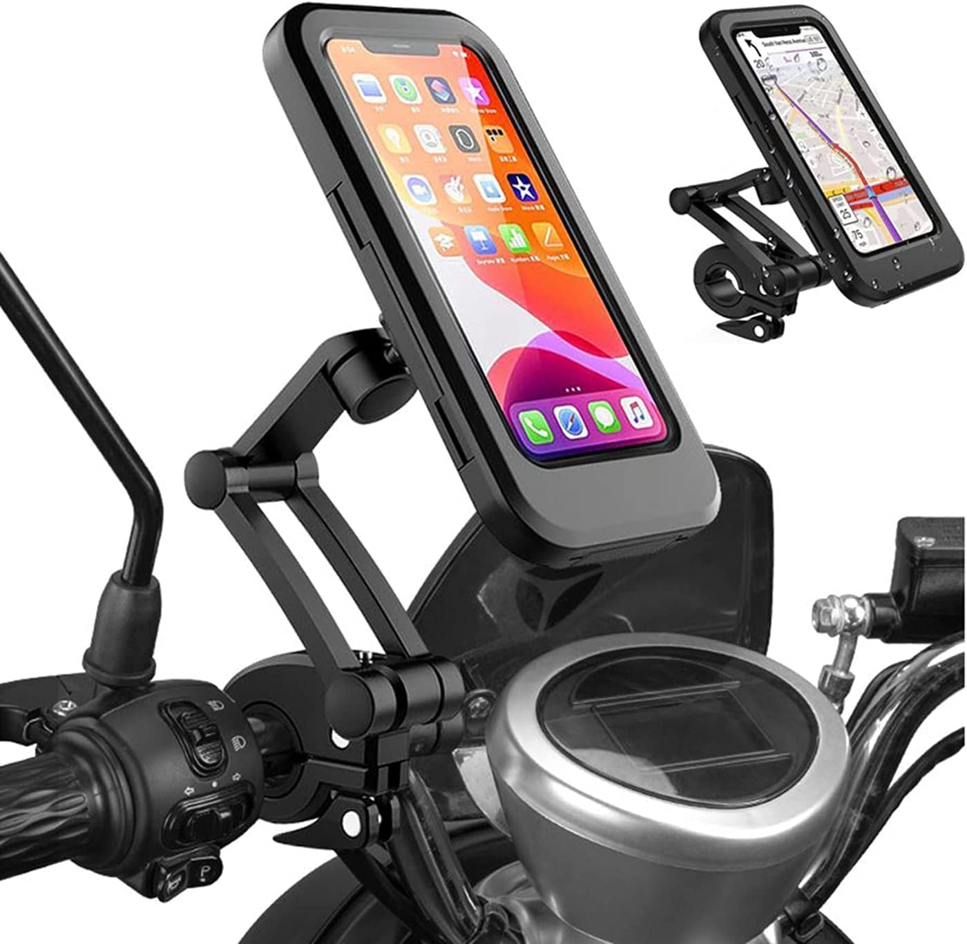 Bike Mobile Holder with 360 Degree Rotation Anti Shake Handlebar Stand and Touch Screen Compatible Waterproof Case Universal Phone Mount for Bicycle GPS Navigation-image-39