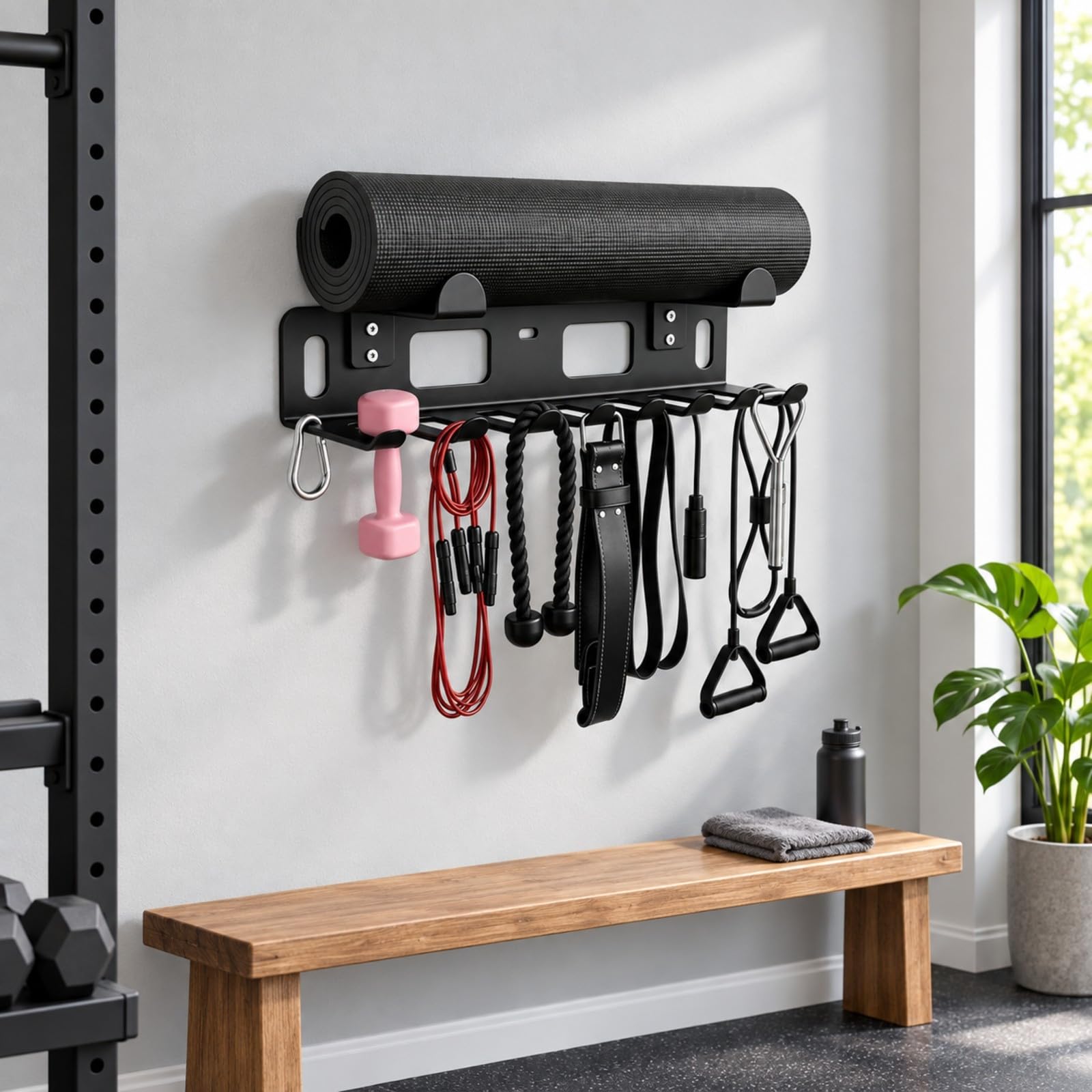Baoblaze Rastrelliera da Parete per Attrezzi attività Fisica Acciaio Nero Elastici e Corde da Palestra con Moschettoni Resistente Ruggine per Garage