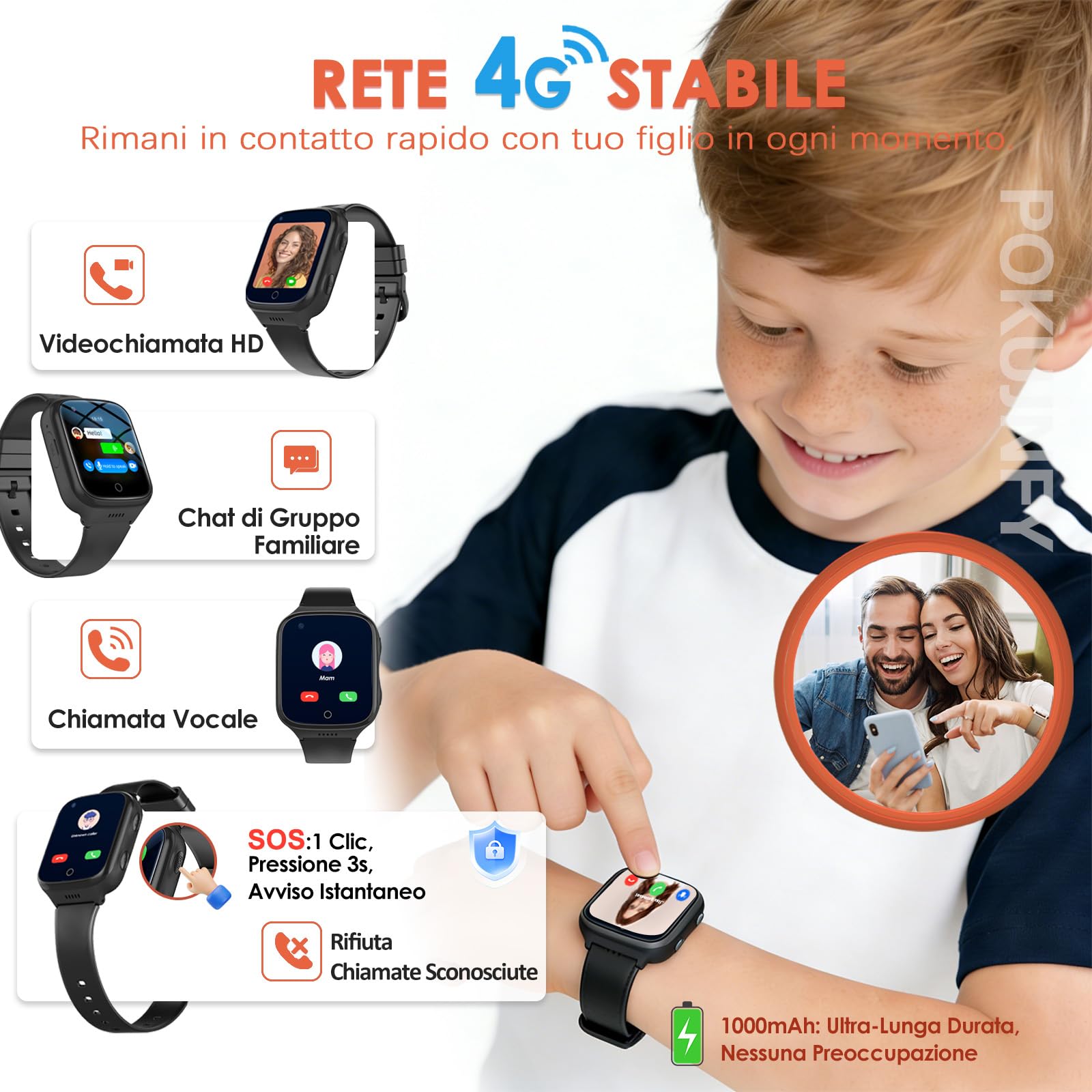 4G Smartwatch Bambini per Bambino Bambina - GPS Localizzatore Videochiamata Telefono Chat Vocale SOS Calcolatrice Sveglia Giochi Contapassi - Digitale Orologio Smartwatch Bambini Regali