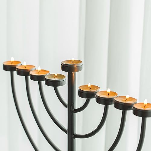 Miniatura 9 de Rama moderna grande de plata 9 que enciende Menorah de Hanukkah del tubo fino, Metal-aluminio
