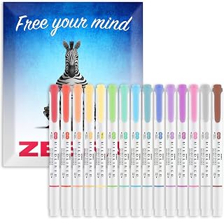 Zebra Pen Mildliner długopisy do podkreślania z podwójną końcówką – szeroka i cienka końcówka, podwójne markery – zestaw kolorów w opakowaniu prezentowym w kopercie – atrament bezkwasowy i