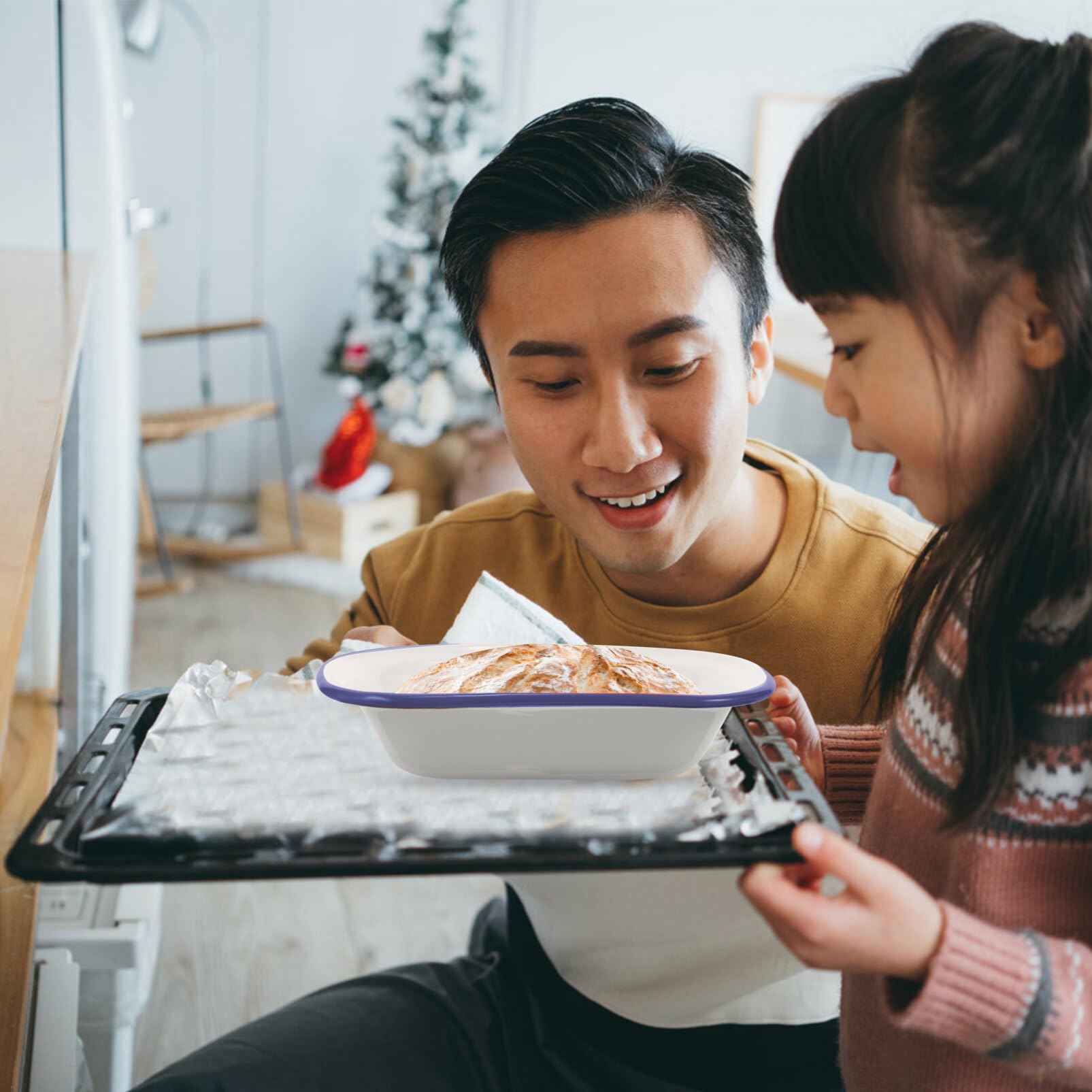 Alipis Enamelware Baking Pan, Roasting Dish for Oven, Enameled Steel Food Storage Container, Ideal for Baking Bread, Lasagna, and Turkey