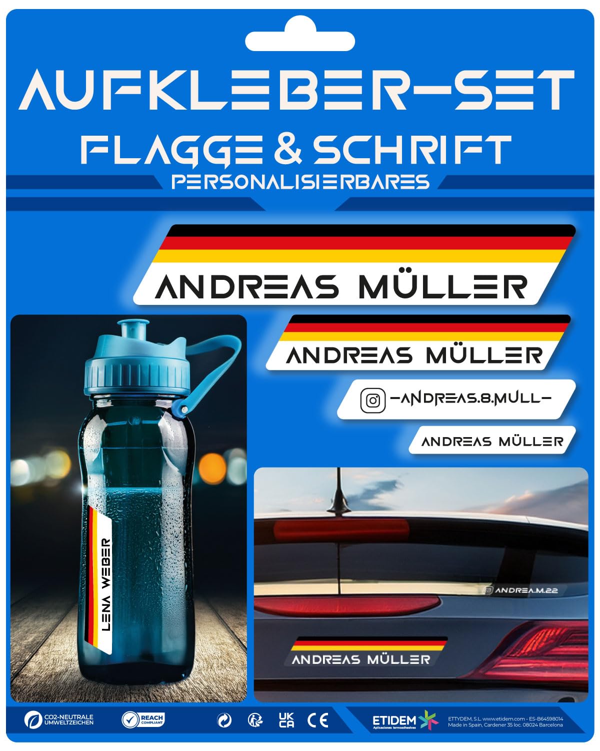 Flaggenaufkleber mit personalisiertem Namen für Fahrräder, Motorräder, Autos und Elektroroller. Wasserdichtes selbstklebendes Vinyl für Fahrzeuge (Color, Large)