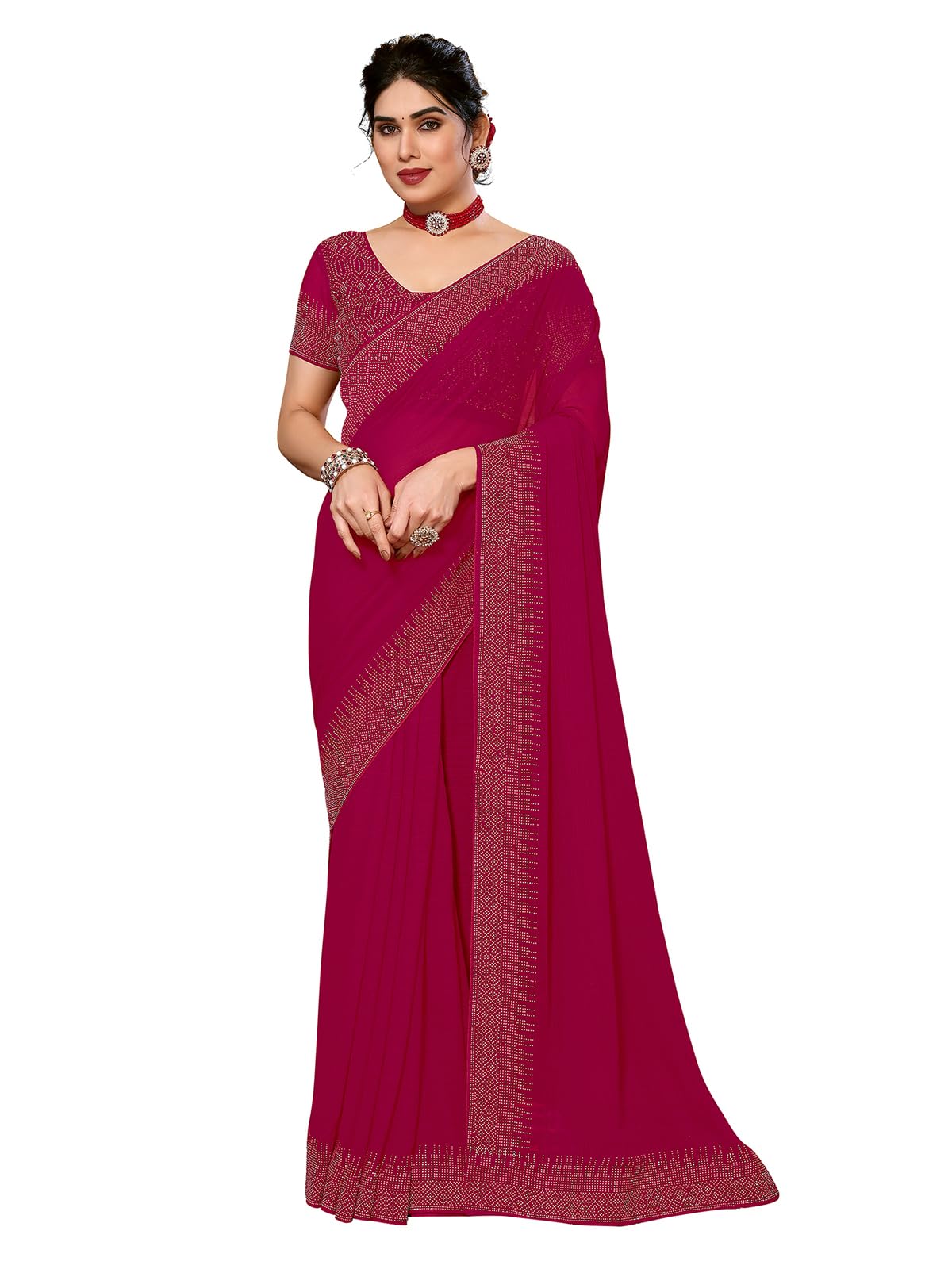 siril Women's Hot Fixing Georgette Saree with Unstitched Blouse Piece-picture-15