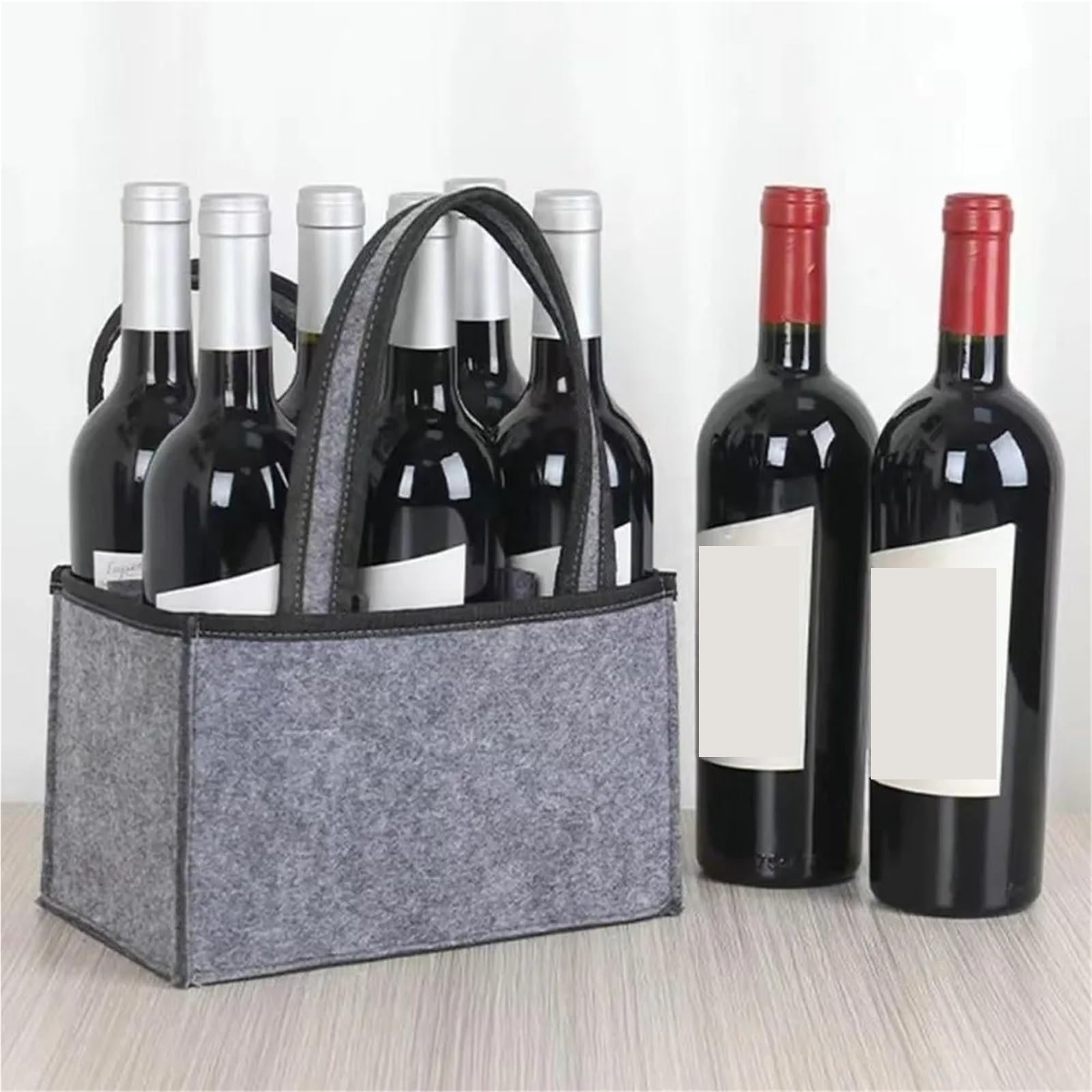 4PCS Portable 6 Compartments Wine Bottle Holder Bag Washable Multi-Purpose Felt with Handle Carrier Wedding für Wein & Bier