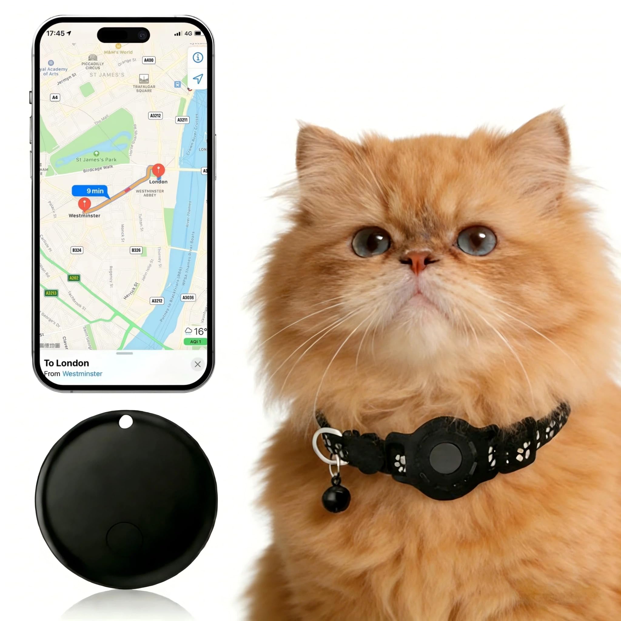 Pet Tracker,GPS Collar for Cats (iOS Only) Smart tag,Waterproof Compatible with Apple Find My,No Monthly Fee,Advanced Tracking Solution Smart Collar for Pet Safety Ideal Small Large Cats