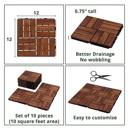 Miniatura 3 de BEEFURNI Azulejos de acacia entrelazados (12 x 12 pulgadas, paquete de 10), azulejos de madera de acacia que se entrelazan al aire libre todo tipo
